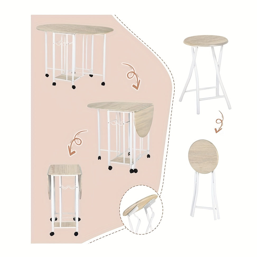 Eettafelset – Eettafel Meubelset – Eethoek – Keukentafelset – Zitgroep – Inklapbare Tafel Met Opbergruimte – Massief Hout & Metaal – Compact Rond/Rechthoekig – Wit & Natuurlijke Houtkleur – Modern Design – Stevig & Ruimtebesparend