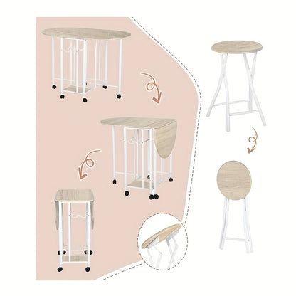 Eettafelset – Eettafel Meubelset – Eethoek – Keukentafelset – Zitgroep – Inklapbare Tafel Met Opbergruimte – Massief Hout & Metaal – Compact Rond/Rechthoekig – Wit & Natuurlijke Houtkleur – Modern Design – Stevig & Ruimtebesparend