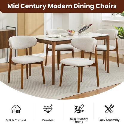 Eetkamerstoelen – Houten Stoelen – Stoelen Set – Linnen Stoel – Keukenstoelen – Beige Linnen Bekleding – Stevige Hardhouten Poten