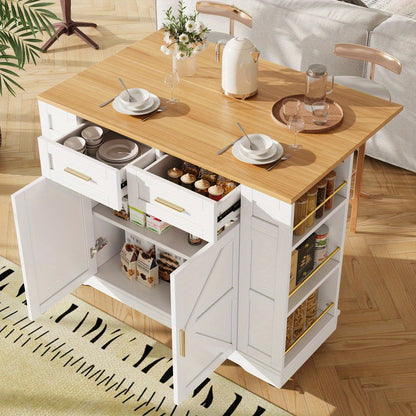 Keukeneilandwagen – Keukentrolley – Serveerwagen – Keukenkast – Keukeneiland – Uitschuifbare Tafel – MDF Met 4 Wieltjes