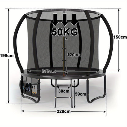 Trampoline – Springkussen – Buitenspeeltoestel – Speeltoestel – Veiligheidsnet Trampoline – Rond 228 cm – Roestvrij Stalen Frame – Inclusief Ladder en Schoenentas