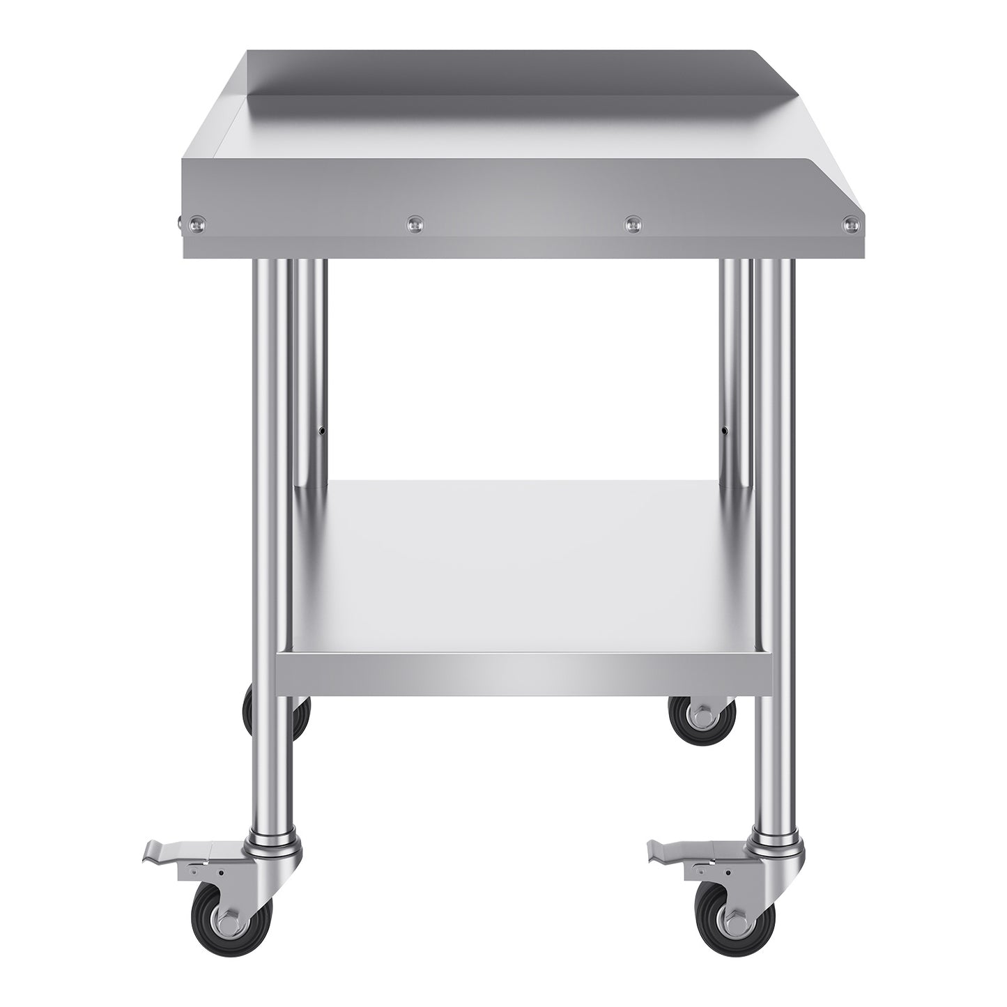 Roestvrijstalen Werktafel – RVS Keukentafel – Voedselbereidingstafel – Commerciële Werkbank – Mobiele Werktafel – 61x71x76 cm – 4 Wielen met Remmen