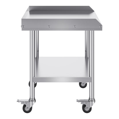 Roestvrijstalen Werktafel – RVS Keukentafel – Voedselbereidingstafel – Commerciële Werkbank – Mobiele Werktafel – 61x71x76 cm – 4 Wielen met Remmen