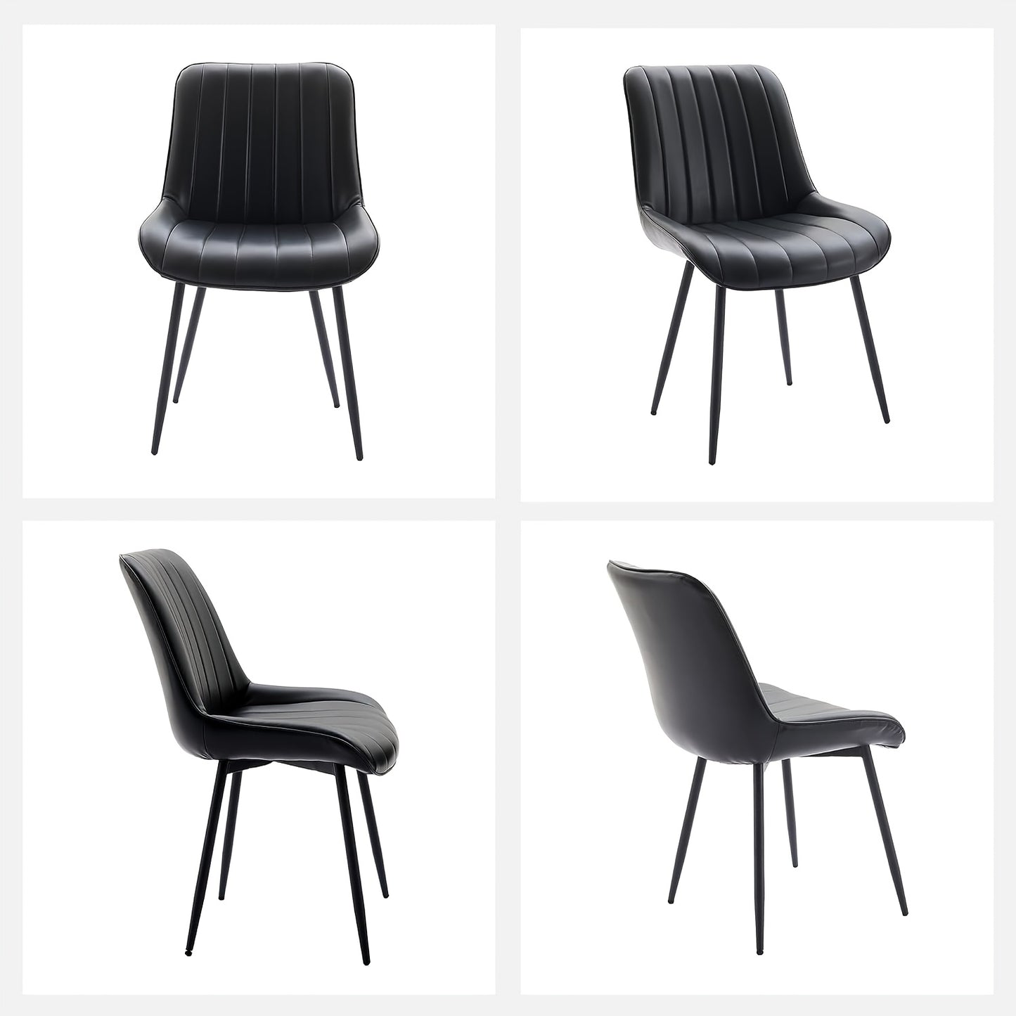 Eetkamerstoelen – Stoelen – Keukenstoelen – Caféstoelen – Zwarte Stoelen Set van 2 – Ergonomisch Design – Stevige Metalen Poten