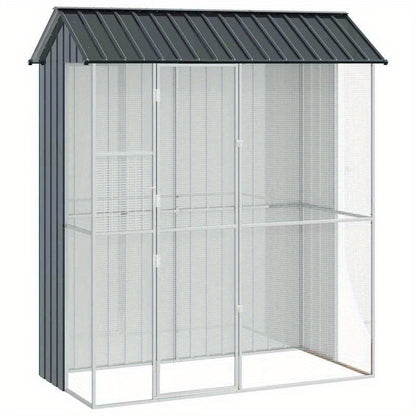 Buitenvolière – Vogelkooi – Vogelkooi Buiten – Vogelkooi Groot – Buitenren – Antraciet – Gegalvaniseerd Staal – Ruim 215x110x247 cm – Weerbestendig & Predatorbestendig