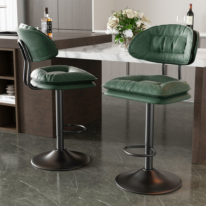 Barkrukken – Barstoelen – Barstoelen Met Rugleuning – Keukenkrukken – Barkrukken Set Van 2 – Ergonomisch – Verstelbaar In Hoogte – 360° Draaibaar – Kunstleren Bekleding – Mid-Century Design