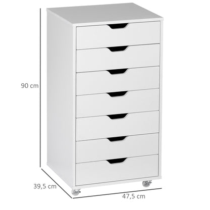 Mobiele Ladeblok – Kantoor Ladekast – Bureau Organizer – Opbergkast – Ladeblok Onder Bureau – 7 Laden – Witte Kleur – Verplaatsbaar Met Wieltjes – Anti-Kantel Veiligheid