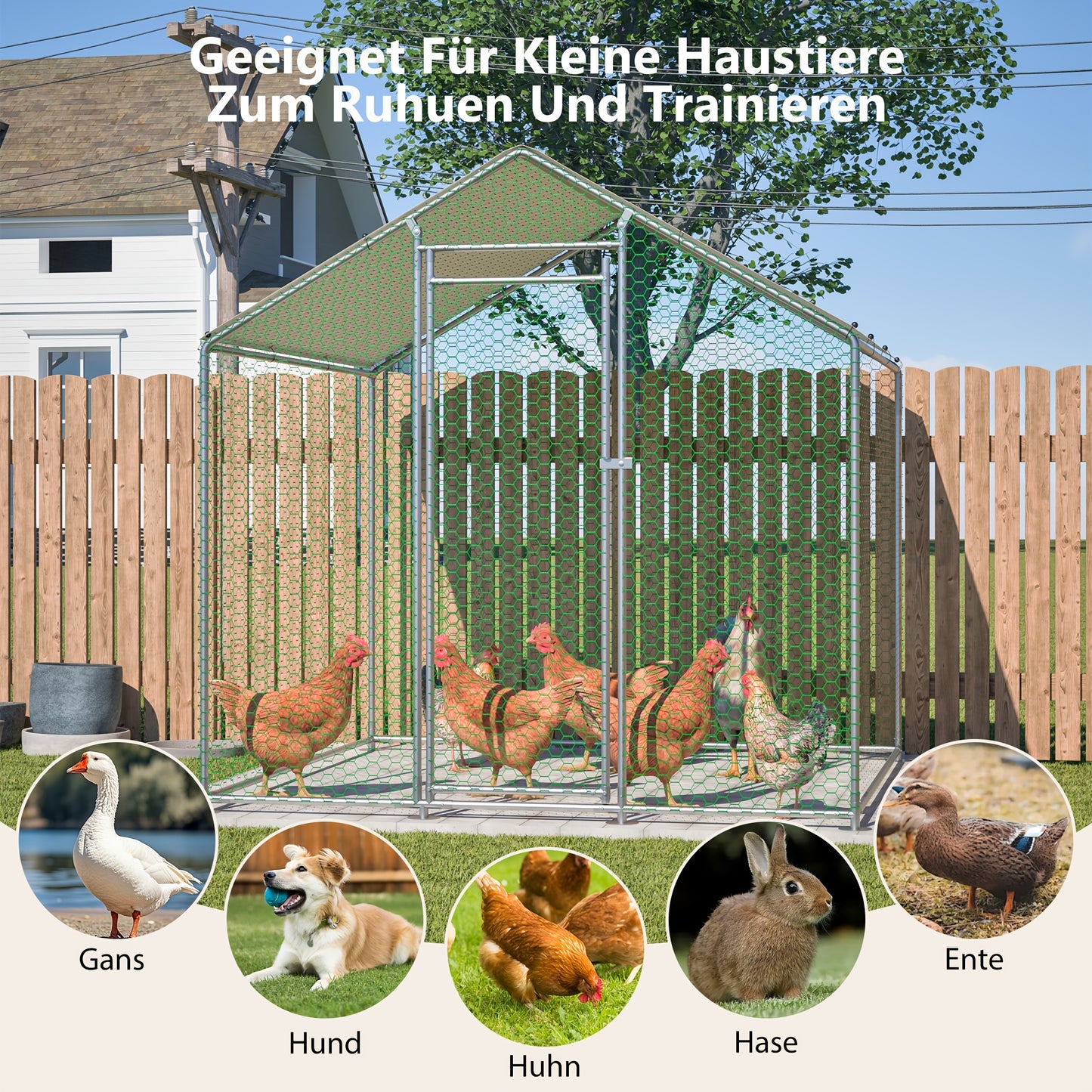 Kippenhok – Kippenren – Buitenren – Dierenren – Pluimveeverblijf – 2x2 Meter – Gegalvaniseerd Stalen Frame – Waterdichte PE Hoes