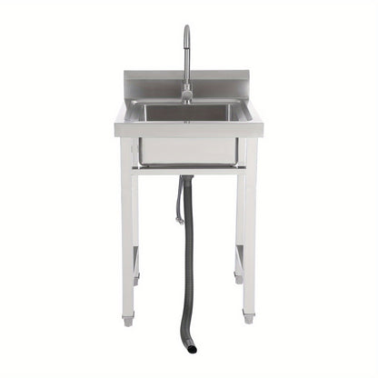 TOOL1SHOOO 201 Stainless Steel Commercial Sink Set, equipped with a 360° rotating faucet, large capacity sink dimensions of 35.0 x 30.99 x 19.0 cm, adjustable foot pads, with a filter basket and lid, suitable for cafes, rest