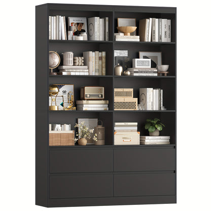 Boekenkast – Boekplank – Boekenrek – Opslagkast – Vakkenkast – 6-Lagen Met Lades – Wit Hout