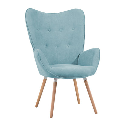 Nordic fauteuil – armstoel – loungestoel – zetel – relaxstoel – groen katoenen bekleding – metalen frame met houten poten – 66x71x109 cm