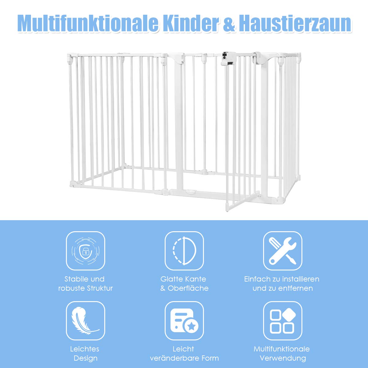Haardhekje – Veiligheidshek – Haardscherm – Kachelhek – Kinderhekje – Flexibel Verstelbaar – Wit Gecoat Metaal – 380x74,5 cm