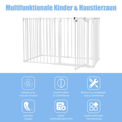 Haardhekje – Veiligheidshek – Haardscherm – Kachelhek – Kinderhekje – Flexibel Verstelbaar – Wit Gecoat Metaal – 380x74,5 cm