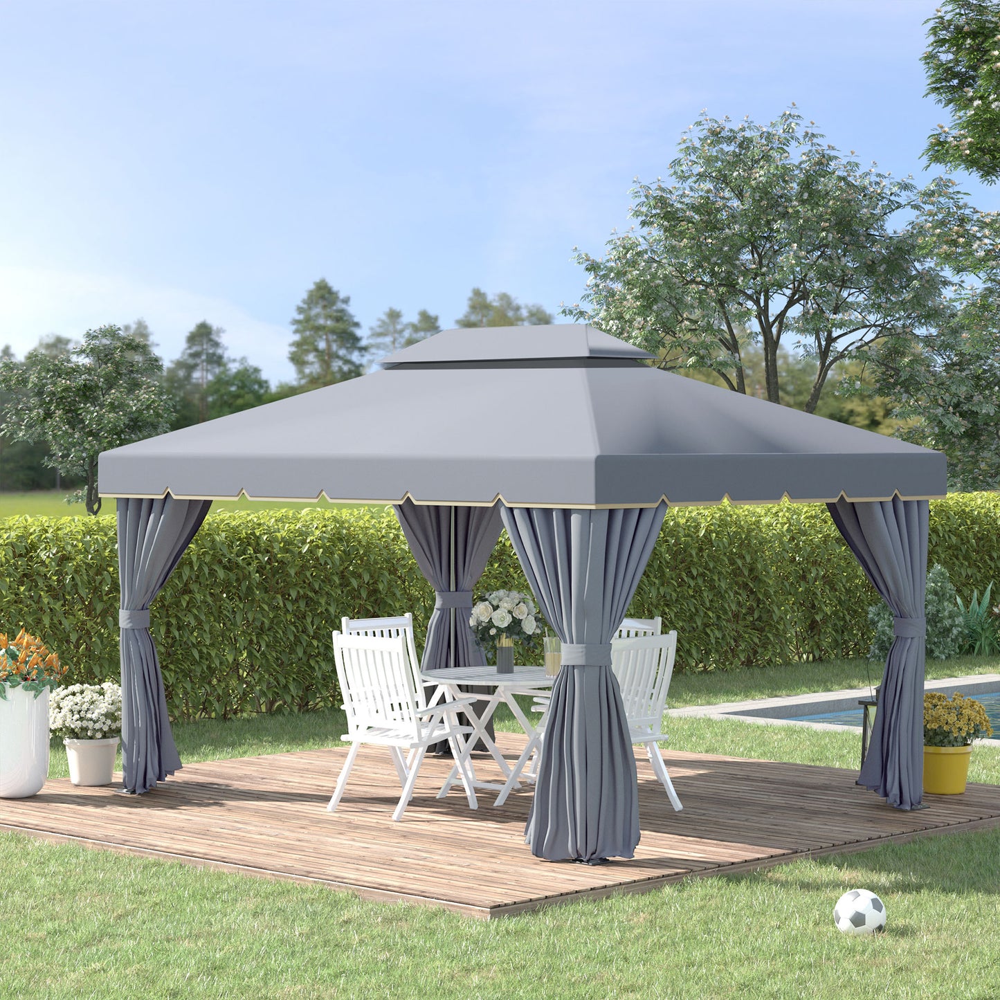 Tuinpaviljoen – Tuinhuis – Prieel – Pergola – Overkapping – Lichtgewicht Aluminium Frame – 4x3 Meter Met Muskietennetten