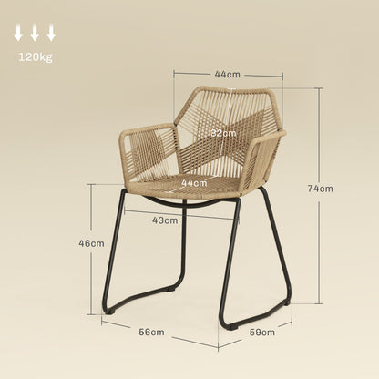 Eetkamerstoel – Keukenstoel – Rattanstoel – Bistrostoel – Stoel Met Stalen Onderstel – Bohemian Vintage Industrieel Design – Gevlochten Touw Zitting – Antislip Poten – 56x59x74 cm – Set Van 2