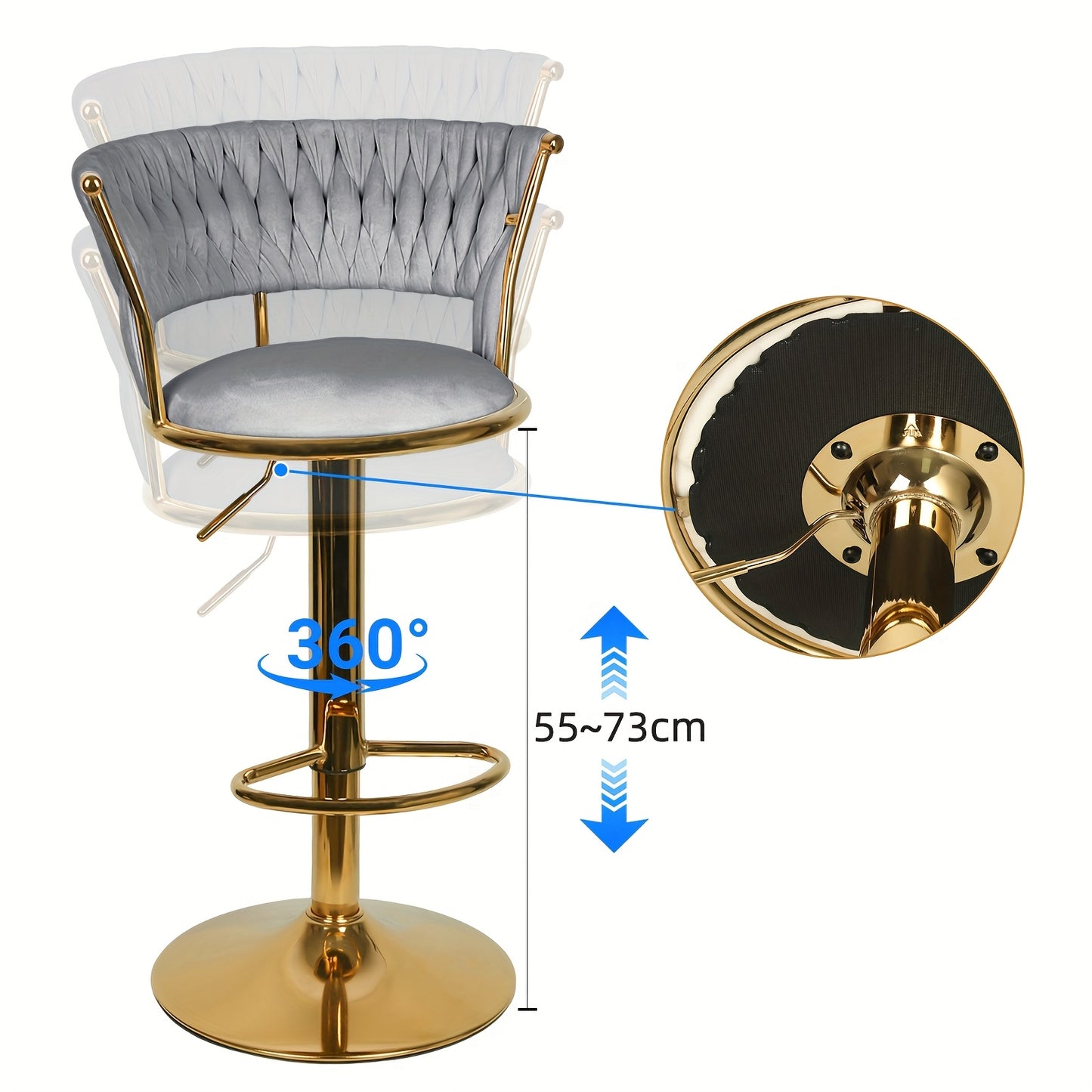 Barkrukken – Barstoel – Barstoelen – Keukenstoel – Krukken – 2 Stuks – Verstelbare Zithoogte 82-100 cm – Fluwelen Bekleding Met Gouden Metalen Poten