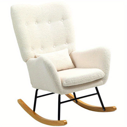 Schommelstoel – Relaxstoel – Fauteuil – Voedingsstoel – Schommelstoel Babykamer – Teddy Stof – Pluche Kussen – Opvouwbaar & Stapelbaar – Stevig Houten Frame & Zachte Schommelbeweging
