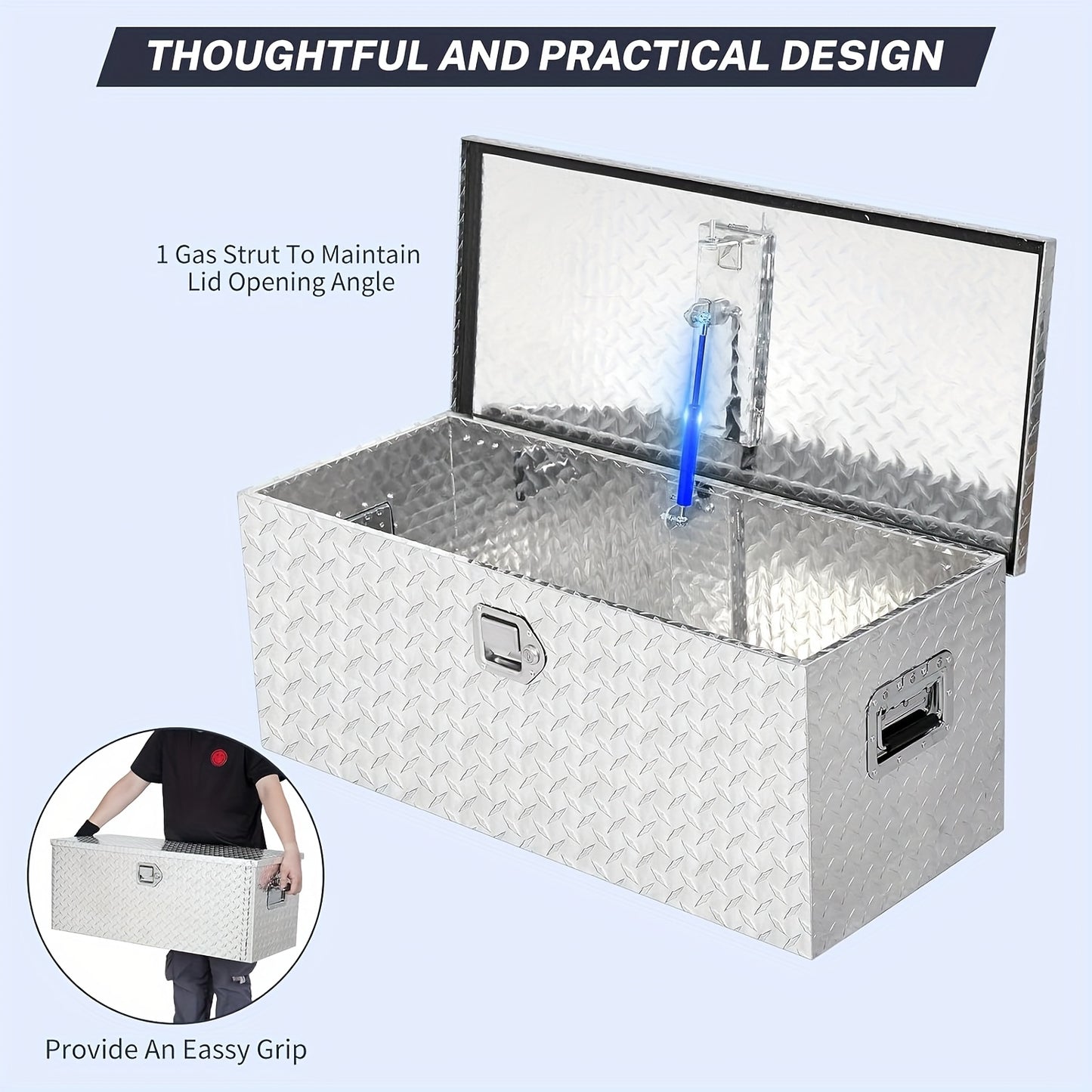 91.44cm Heavy Duty Aluminum Diamond Plated Tool Box - Waterproof Truck Bed & RV Trailer Storage Organizer with Lock & Keys, Side Handle, Spacious Square Design, Durable Metal Construction for Workshop, Construction Site, Vehi