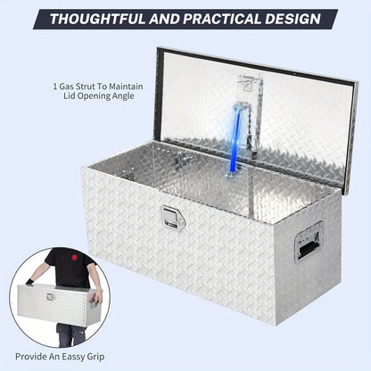 91.44cm Heavy Duty Aluminum Diamond Plated Tool Box - Waterproof Truck Bed & RV Trailer Storage Organizer with Lock & Keys, Side Handle, Spacious Square Design, Durable Metal Construction for Workshop, Construction Site, Vehi