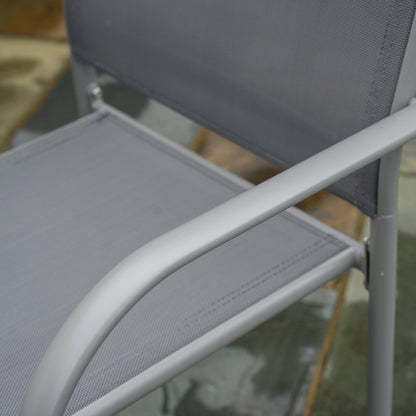 Tuinset – Tuinmeubel – Terrasset – Buitenmeubilair – 7-delig – Gepoedercoat Staal – Gehard Glas Blad – Stapelbare Stoelen – Grijs