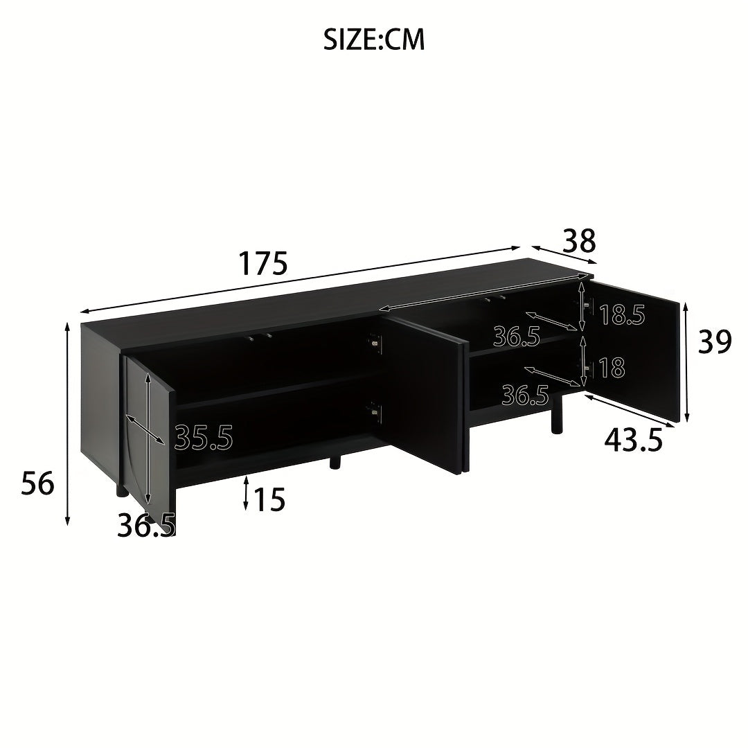 Tv-meubel – Tv-meubelkast – Lowboard – Mediameubel – Tv-meubel zwart – Verstelbare planken – 175 cm breed