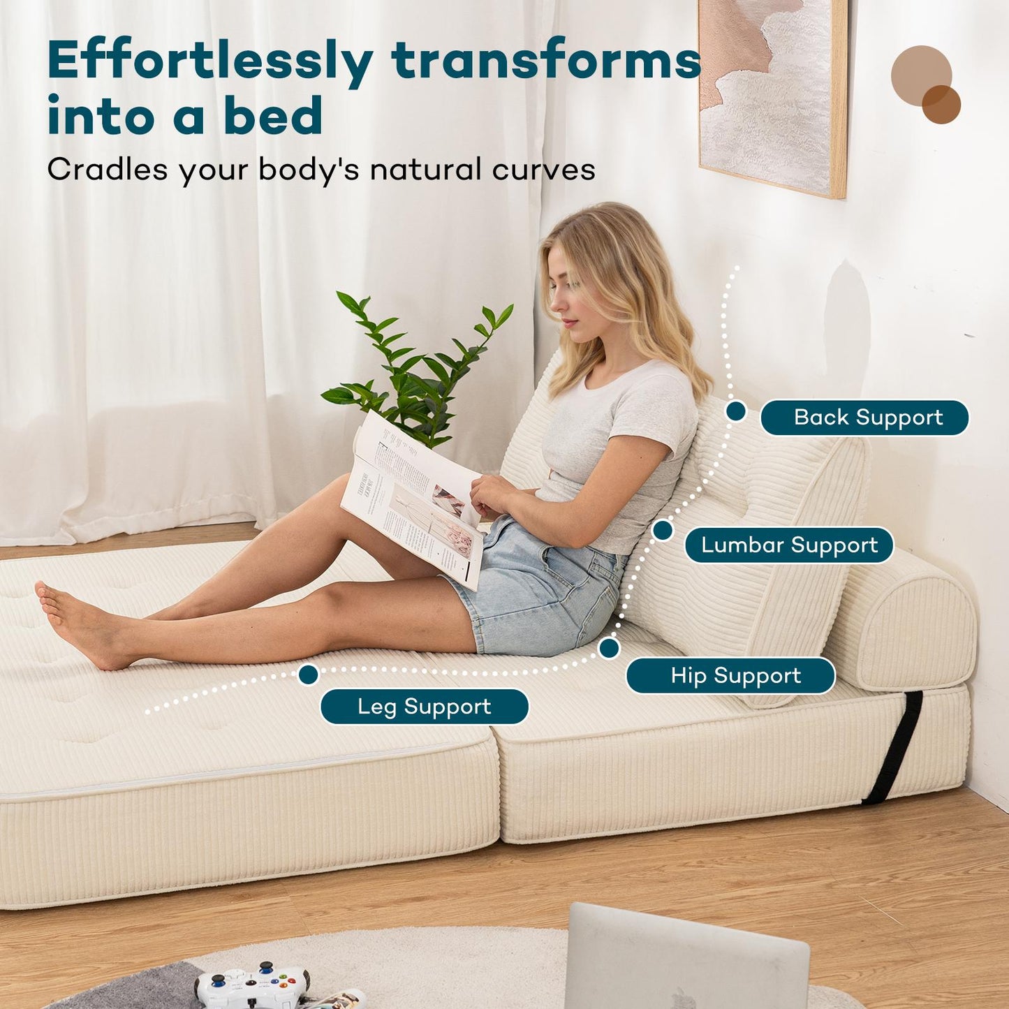 Multifunctionele Slaapstoel – Futonstoel – Inklapbare Stoel – Slaapbank – Relaxfauteuil – Twin Formaat – Hoogwaardige Schuimvulling 18 cm – Inclusief Hoofd- en Lendenkussen