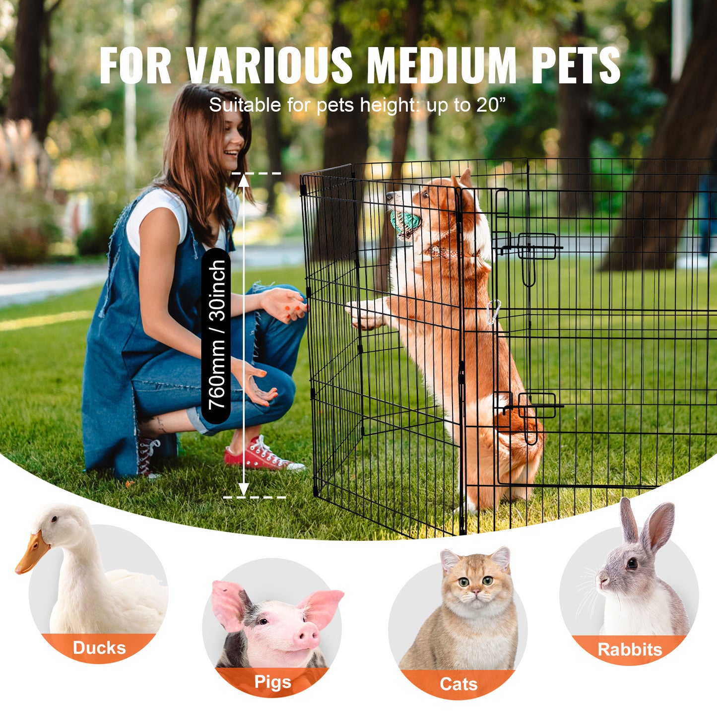 Hondenren – Puppyren – Hondenkennel – Dierenren – Opvouwbaar – 8 Panelen 76 cm Hoog – Met Ventilerende Topcover
