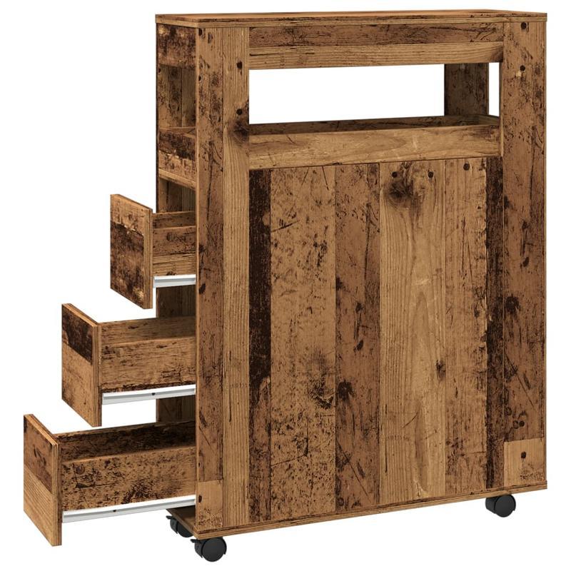 Smalle Badkamerkast – Waskast – Opbergkast – Plank – Karretje – Oud Hout – Op Wieltjes – Veel Opbergruimte