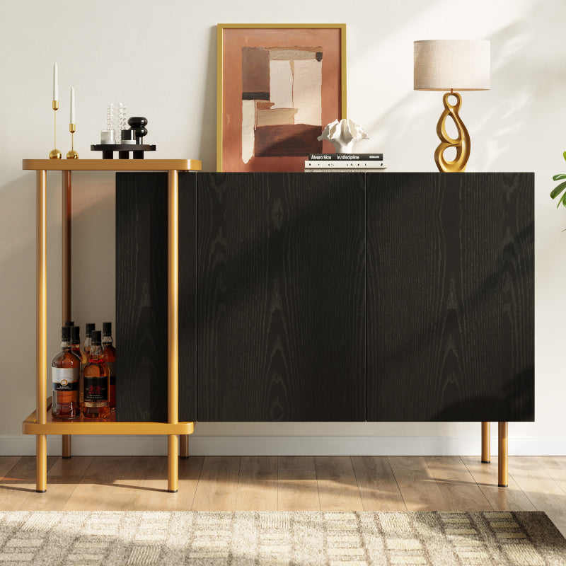 Dressoir – Sideboard – Opbergkast – Ladekast – Kast – Modern Zwart – Glasblad – Kantelbeveiliging – 120x40x77,5 cm