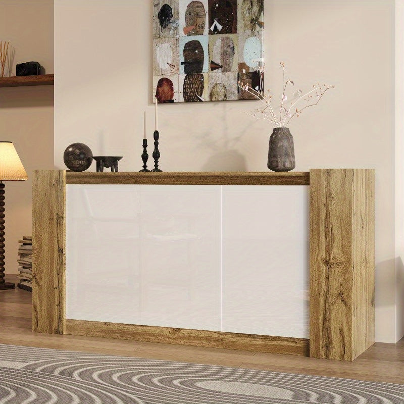 Sideboard – Dressoir – Opbergkast – Buffetkast – Kast Met Schuine Deuren – Softclose Scharnieren – Verstelbare Planken – Wit Met Houtlook – Duurzame Stalen Constructie