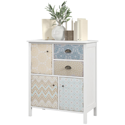 Sideboard – Dressoir – Opbergkast – Bijzetkast – Ladekast – Wit Shabby Chic – Massief Dennenhout – Compact Formaat 68x34x80 cm