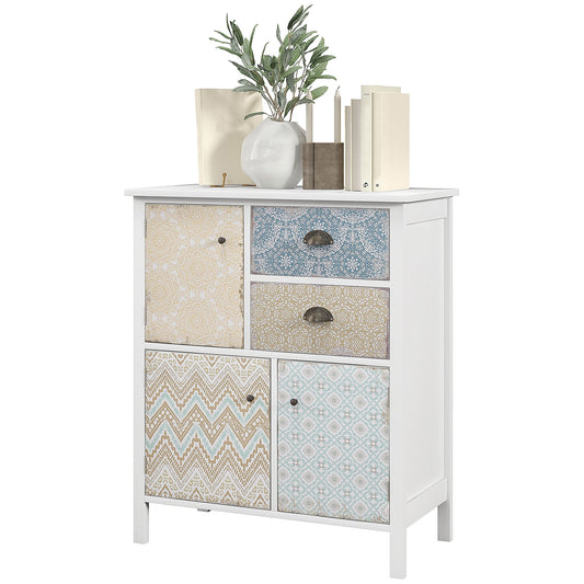 Sideboard – Dressoir – Opbergkast – Bijzetkast – Ladekast – Wit Shabby Chic – Massief Dennenhout – Compact Formaat 68x34x80 cm