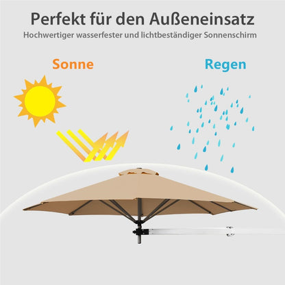 Zonnescherm Muurparasol – Balkonparasol – Muurgeïnstalleerde Parasol – Tuinparasol – Kantelbare Schermparasol – Ø 247 cm – Aluminium Frame – Beige