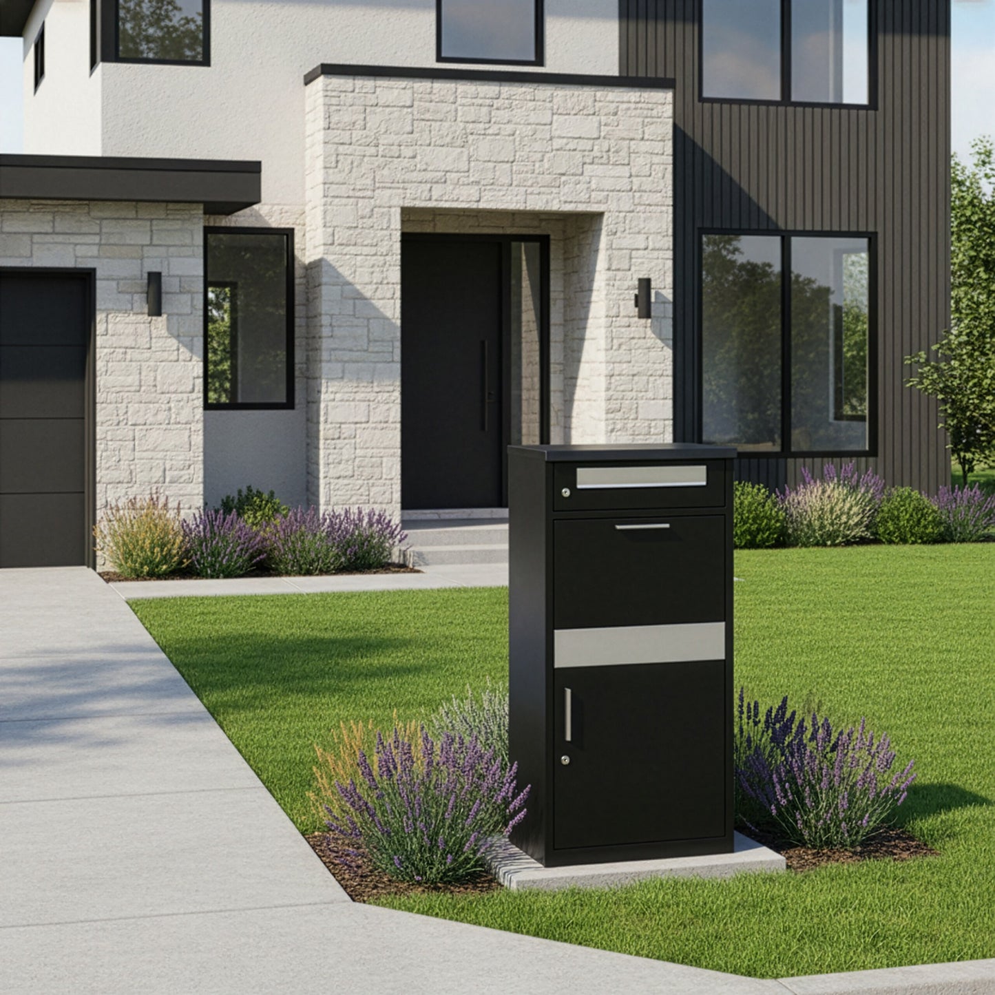 Brievenbus – Wandbrievenbus – Pakketbrievenbus – Postbus – Mailbox – Staand – Met Pakketvak – Gepoedercoat Staal & RVS – Inclusief Slot en 4 Sleutels