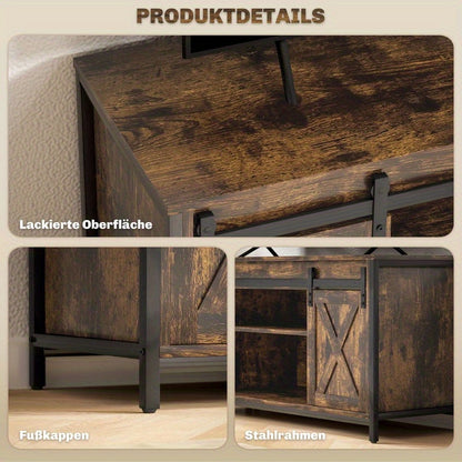 Tv-meubel – Tv-standaard – Tv-kast – Media Console – Tv-dressoir – Industrieel Modern – Houten Massief Hardhout – 6 Vakken Met Schuifdeuren