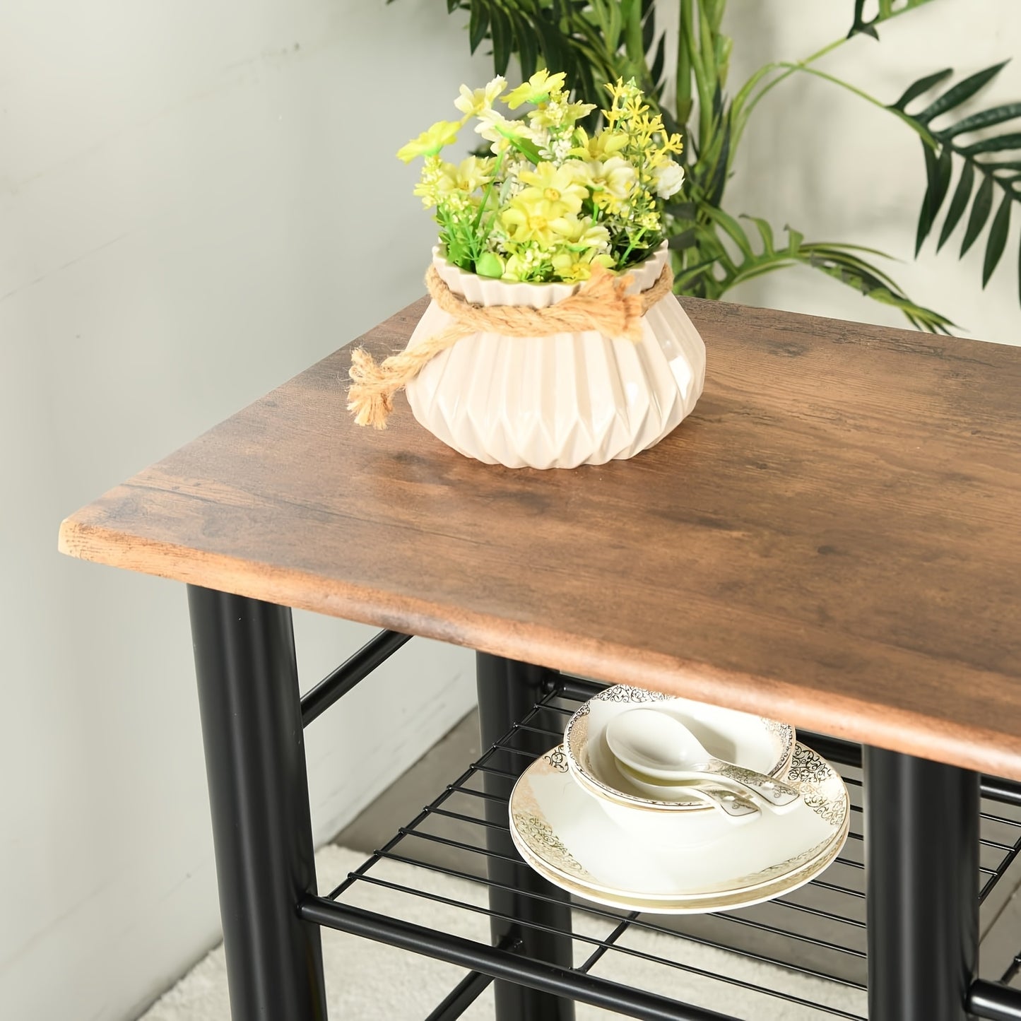 Eettafel – Tafel – Keukentafel – Eethoek – Kloostertafel – Industrieel Design – Massief Hout Met Opbergruimte – Inklapbare Krukjes – Bruin