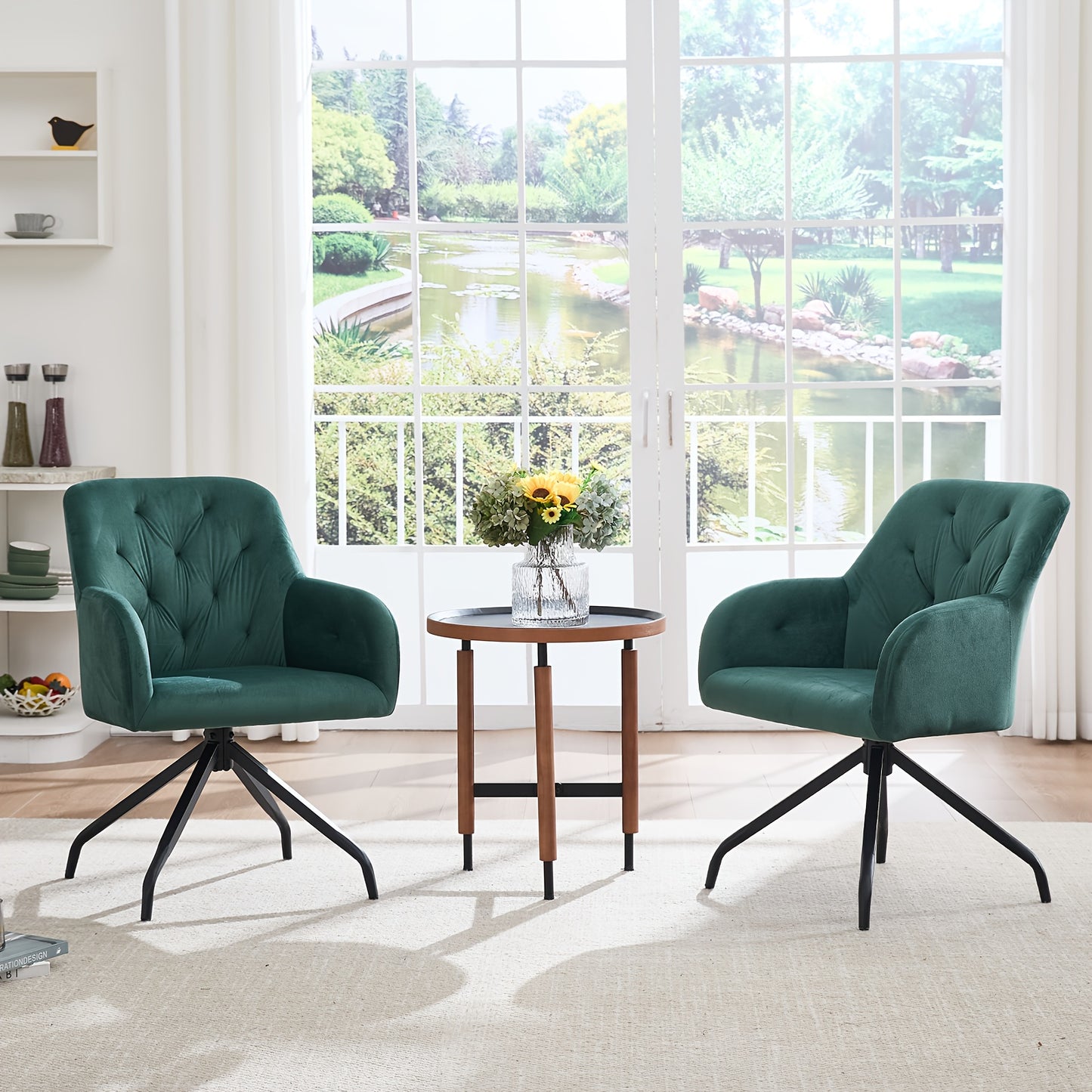 Draaifauteuil – Loungefauteuil – Relaxzetel – Accentstoel – Tweedelige Set Olijfgroen – 360° Draaibaar – Fluweelzachte Bekleding – Stevig Metalen Frame