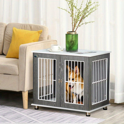 Hondenhok – Huisdier Bench – Dierenhokje – Hondenren – Kleine Hondenbench – Ruime Binnenkant – Stevige Siliconen Constructie – Grijs/Wit 83,8x55,9x73,7 cm