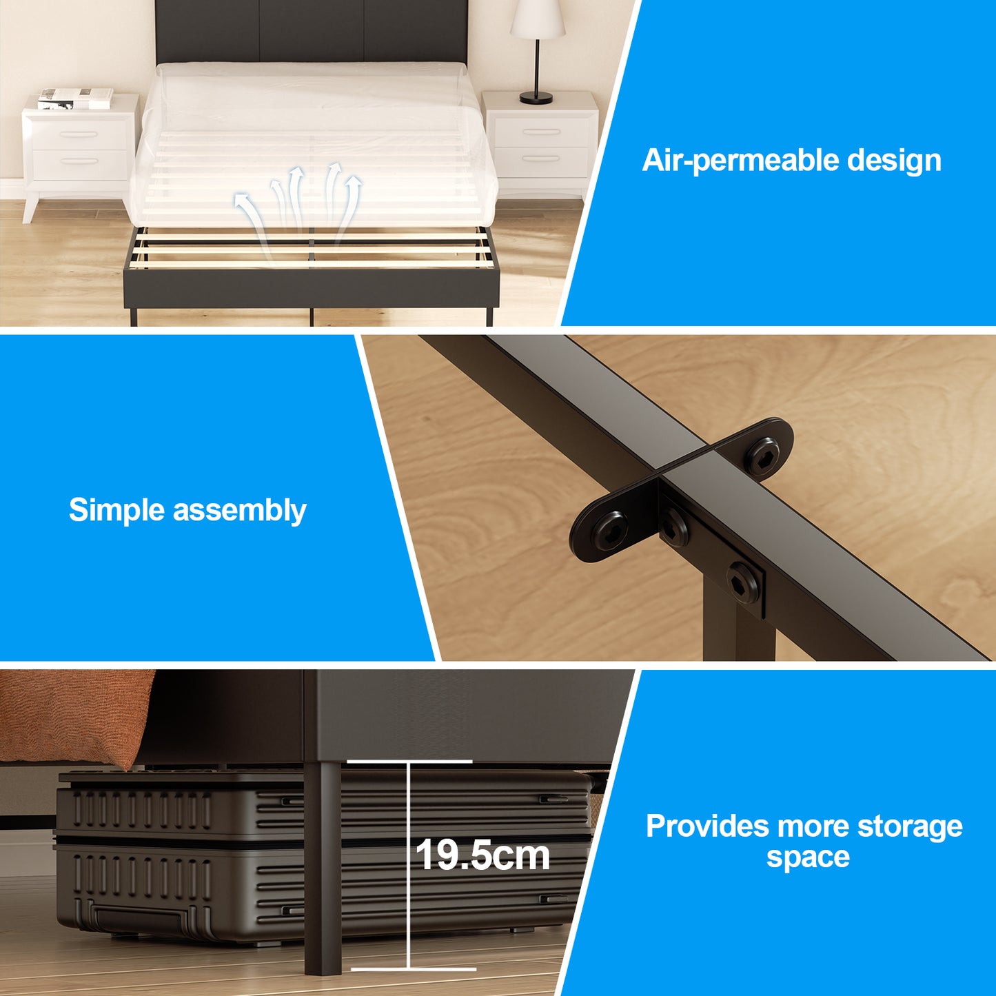 Bed Frame Robust Bed Frame Slatted Frame Maximum Load Capacity 350 Kg for Imitation Leather 120*200CM/140*200CM