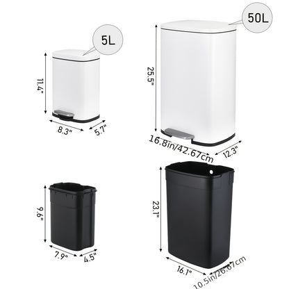 Afvalemmer – Vuilnisbak – Prullenbak – Afvalbak – Pedaalemmer – Wit 55L + 5L – Roestvrij Staal – Geruisloze Deksel – Anti-Vingerafdruk – Uitneembare Binnenemmer