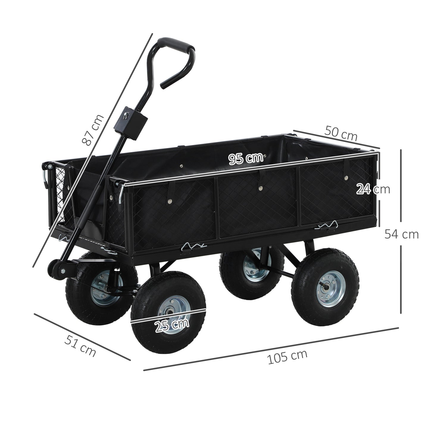 Tuinwagen – Tuinkar – Transportwagen – Bolderkar – Handwagen – Max. 300 kg – Inklapbare Zijden & 180° Draaibaar Handvat