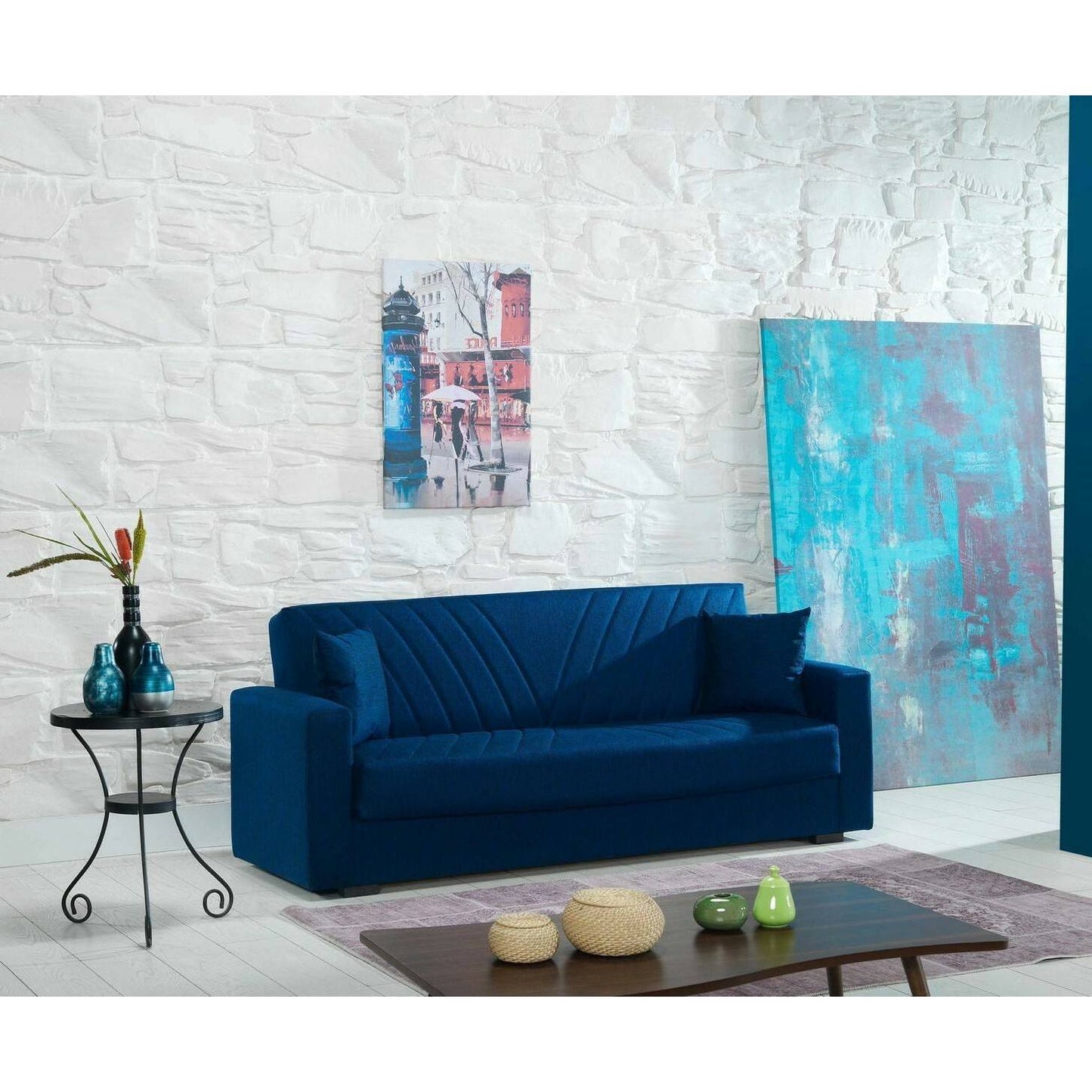 3-Seater Adda Sofa Bed, Linear Storage Sofa with 2 Cushions, Click-Clack Opening Fabric Living Room Sofa, 214x81x89 cm, Available in 2 Colors
