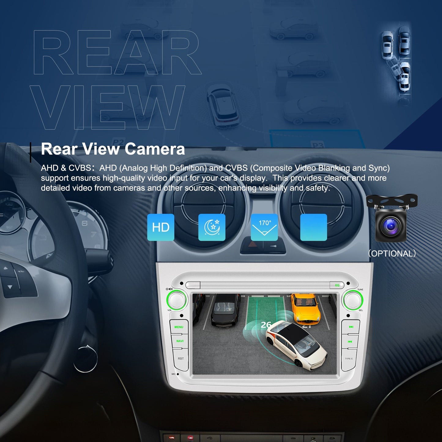 7-inch Autoradio – Android Car Multimedia Systeem – Touchscreen Headunit – Draadloze CarPlay – Android Auto – 2 GB RAM 64 GB Opslag – Achteruitrijcamera Ondersteuning – Stuurwielbediening Compatible