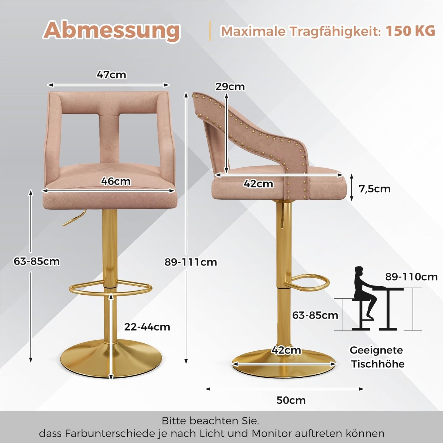 Barstoel – Barkruk – Barstoel Kruk – Keukenstoel – Barstoel Set Van 2 – Verstelbare Zithoogte 63-85 cm – Zachte Roze Velvet Bekleding