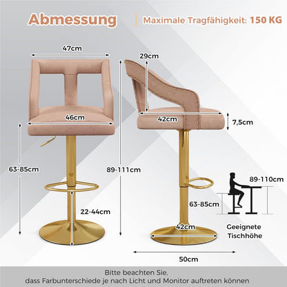Barstoel – Barkruk – Barstoel Kruk – Keukenstoel – Barstoel Set Van 2 – Verstelbare Zithoogte 63-85 cm – Zachte Roze Velvet Bekleding