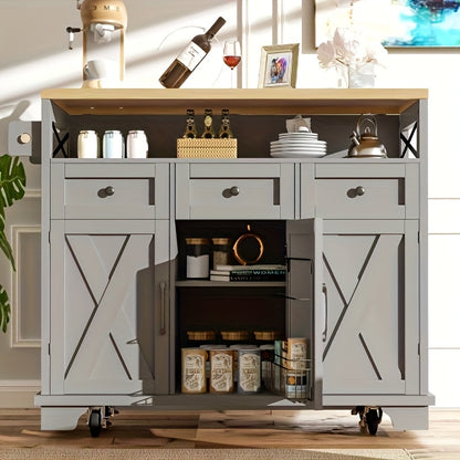Keukeneiland – Keukentrolley – Serveerwagen – Buffetkast – Keukenkast – Met Wieltjes – Stevig Metalen Frame – Verwijderbare Vakken & Handdoekhouder – Wit