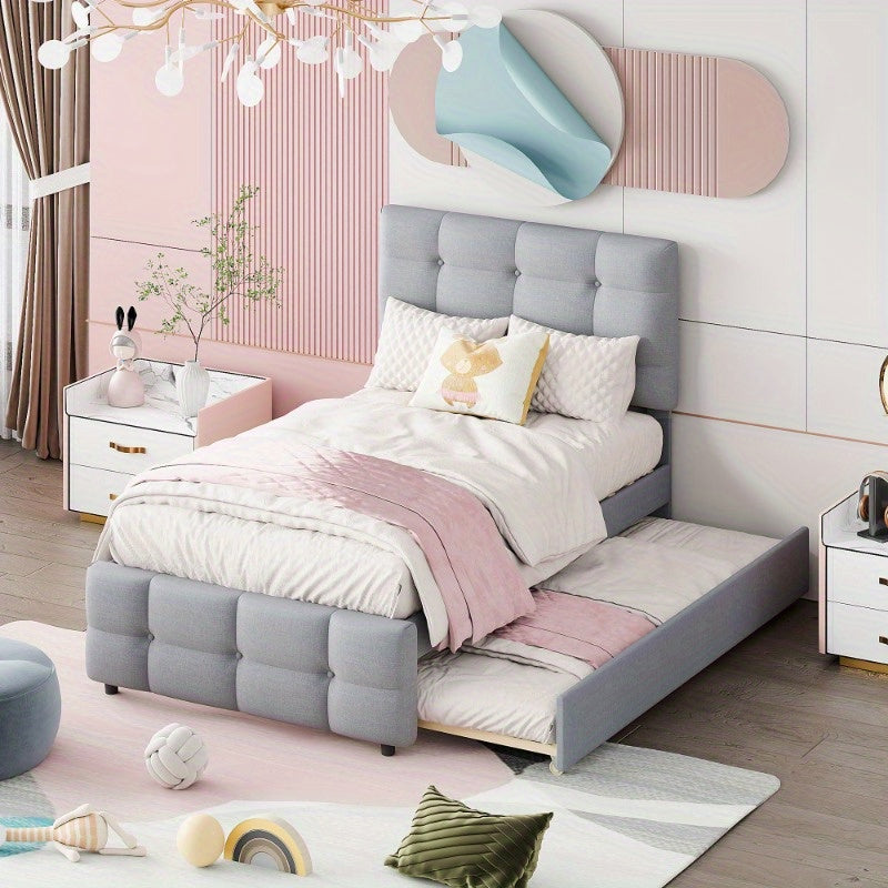 Verstelbaar Bed – Bedframe – Logeerbed – Eenpersoonsbed – Slaapbed – 90 x 200 cm – Huidvriendelijke Linnen Hoes – Laag Profiel Design