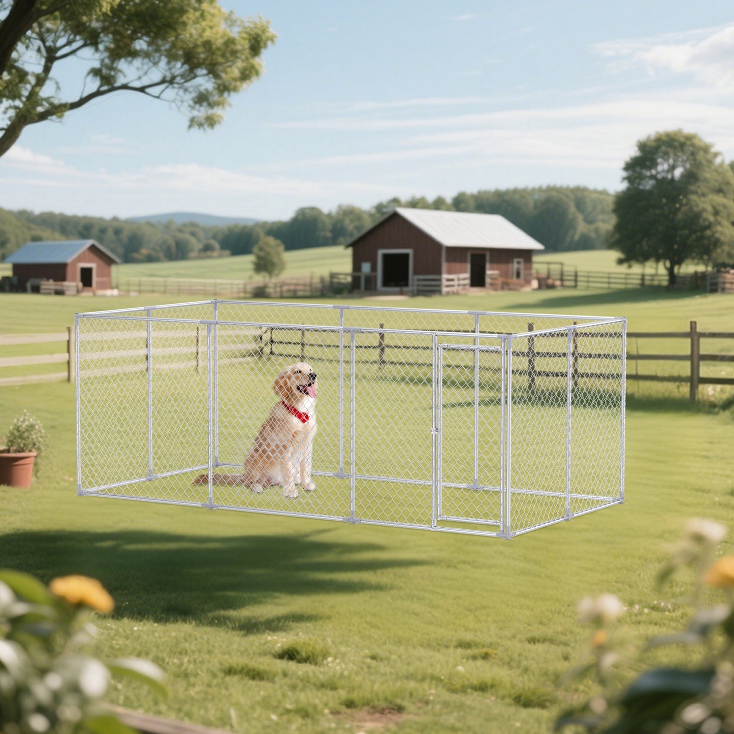 Hondenren – Hondenhok – Hek – Buitenren – Hondenkooi – Ruime Afmetingen 400x200x150 cm – Gegalvaniseerd Stalen Frame
