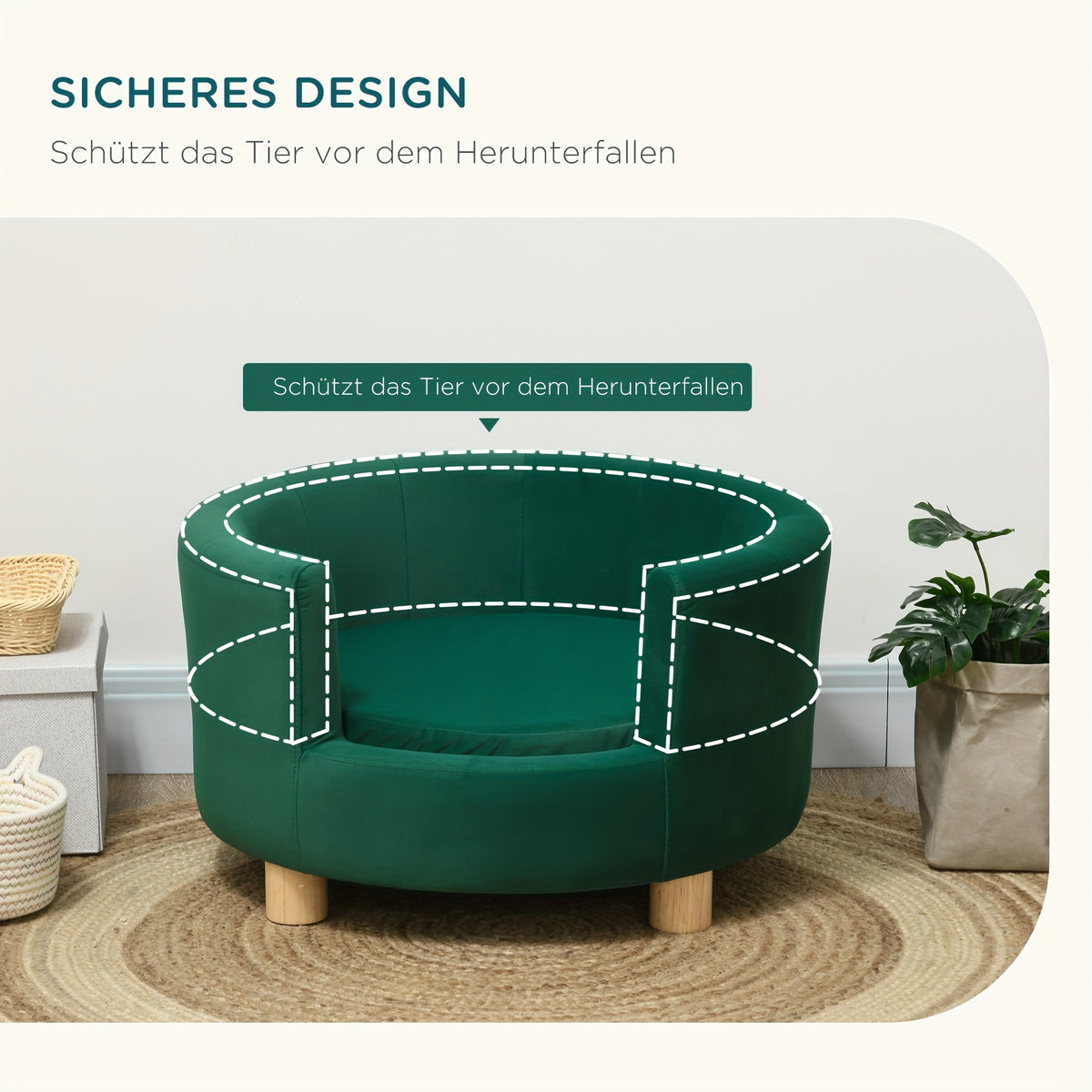 Hondenmand – Hondenkussen – Hondensofa – Huisdierbed – Ronde Mand – Extra Klein Hondenras – Nylon Materiaal – Verhoogde Pootjes – Geometrisch Groen Design