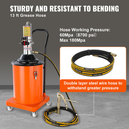 Vetspuit – Vetpomp – Pneumatische Vetspuit – Smeerpomp – Luchtbediende Vetpomp – 20 Liter Capaciteit – 13 ft Hoge Drukslang